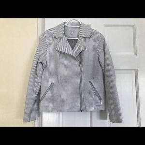 Seersucker gray and white striped zip up jacket